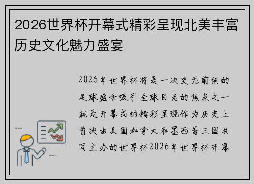 2026世界杯开幕式精彩呈现北美丰富历史文化魅力盛宴